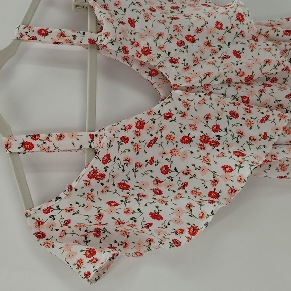 7th Avenue by NY & Co blouse XS floral open shoulder pink white top flowy - Picture 2 of 7